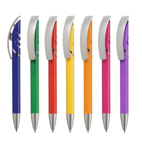 Stylo coloré avec éléments chromés et clip argent